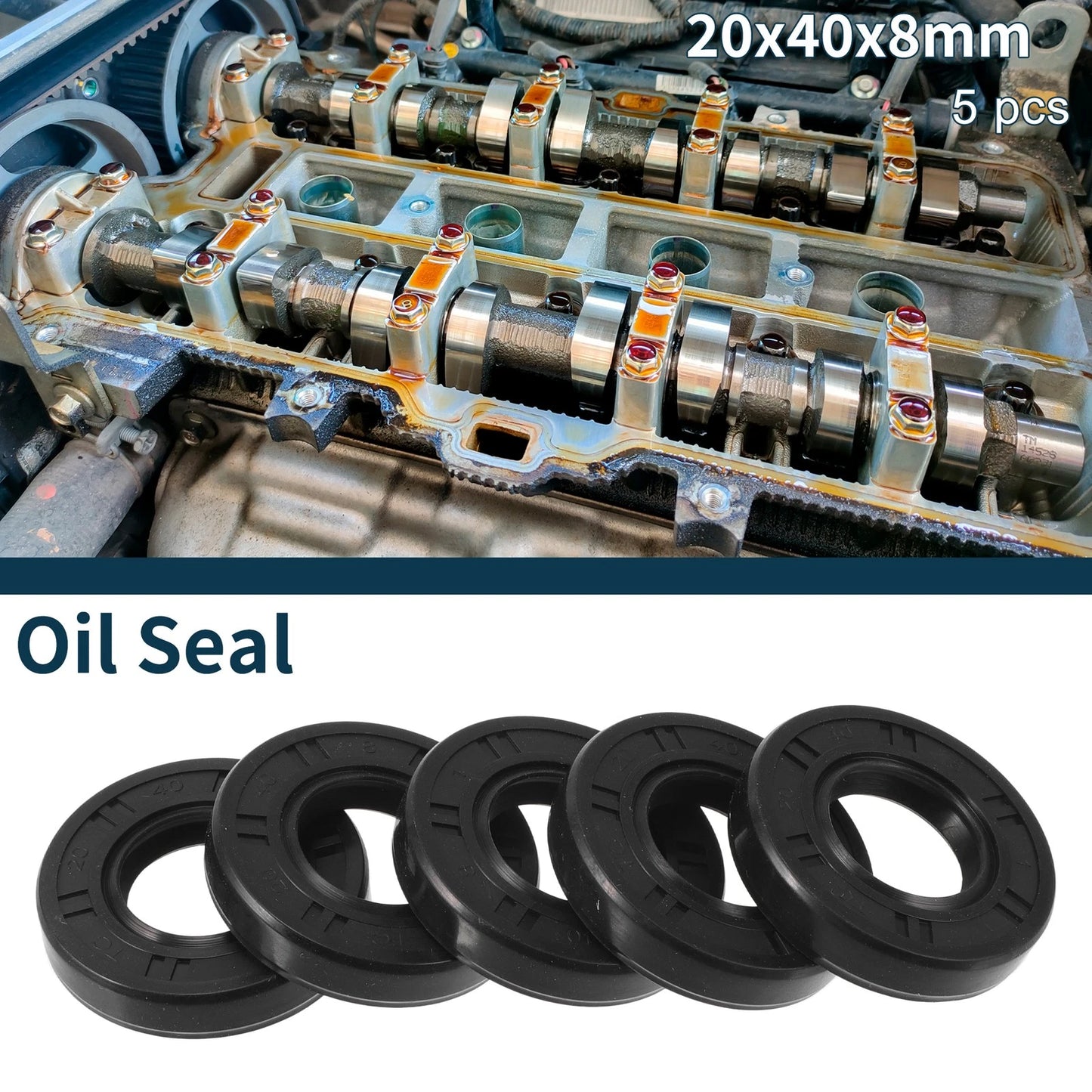 Oil Seal 20x40x8mm NBR Black 5Pcs for MakeModel