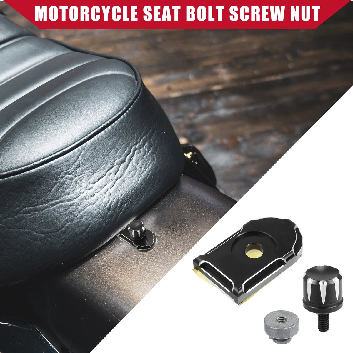 Seat Bolt Screw with Knob Cover Nut Set for Harley Softail Black