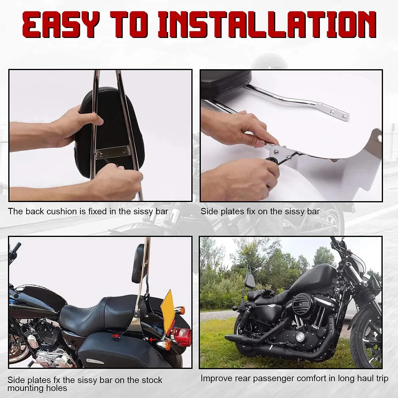 Sissy Bar Pad Passenger Backrest for Harley Sportster XL 883 1200 48 72 (2004-2023)