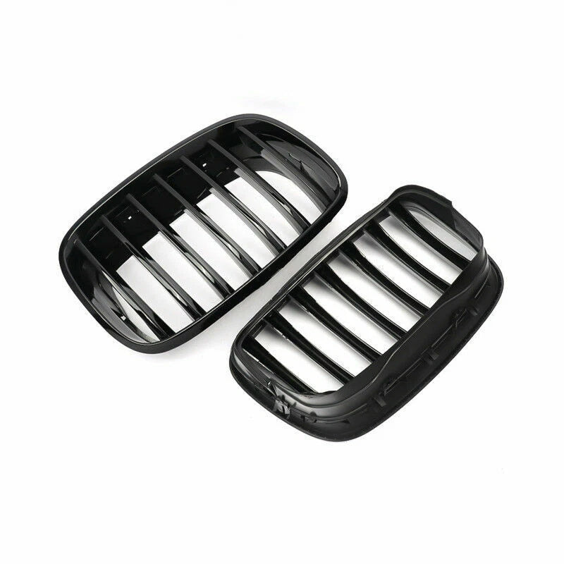 2 x Gloss Black Front Bumper Kidney Grille Covers for BMW E70 X5 E71 X6 (2007-2013)