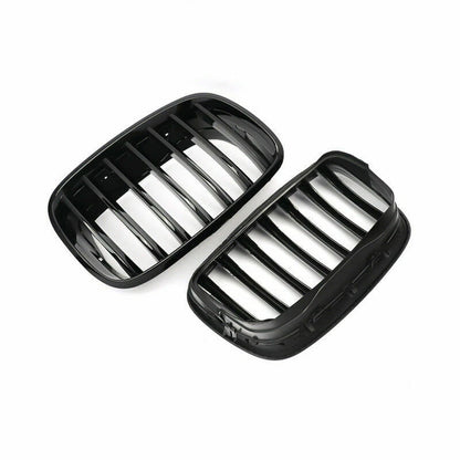 2 x Gloss Black Front Bumper Kidney Grille Covers for BMW E70 X5 E71 X6 (2007-2013)