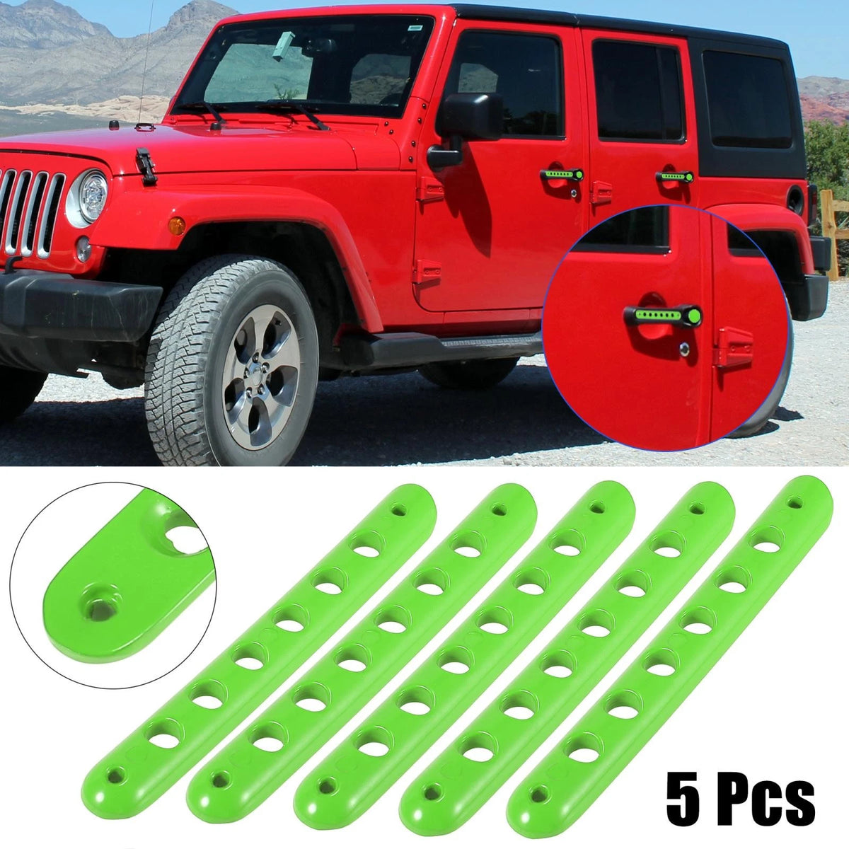 5 x Door Handle Trim & Button Covers for Jeep Wrangler 2007-2018 Green