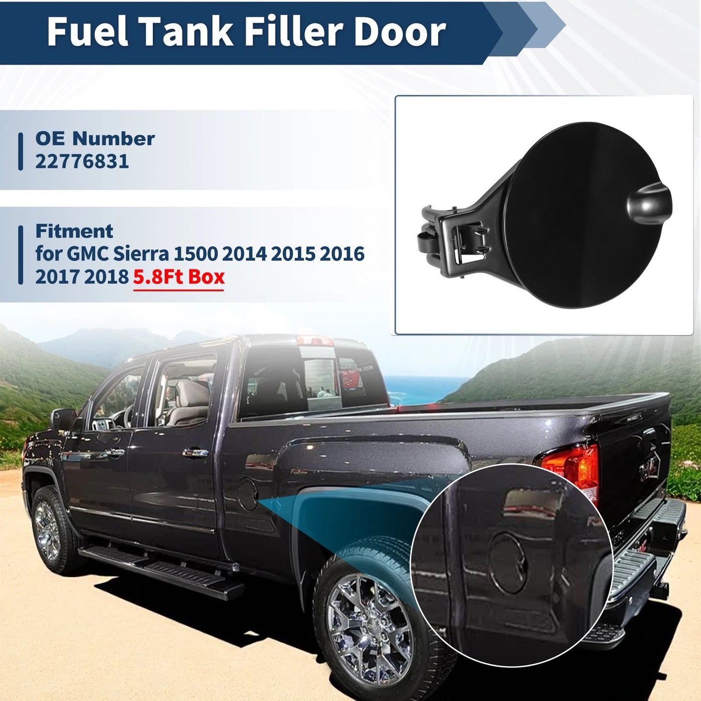 5.8ft Box Fuel Filler Door Cover for GMC Sierra 1500 (2014-2018)