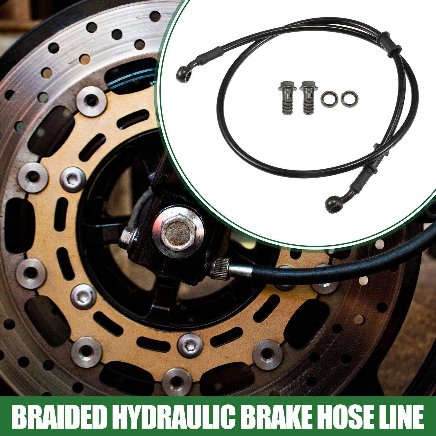 100cm Braided Hydraulic Brake Line Oil Hose Black Army Green for Motorcycle