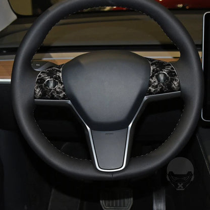 Forged Carbon Fiber Steering Wheel Button Cover Trim for Tesla Model 3/Y