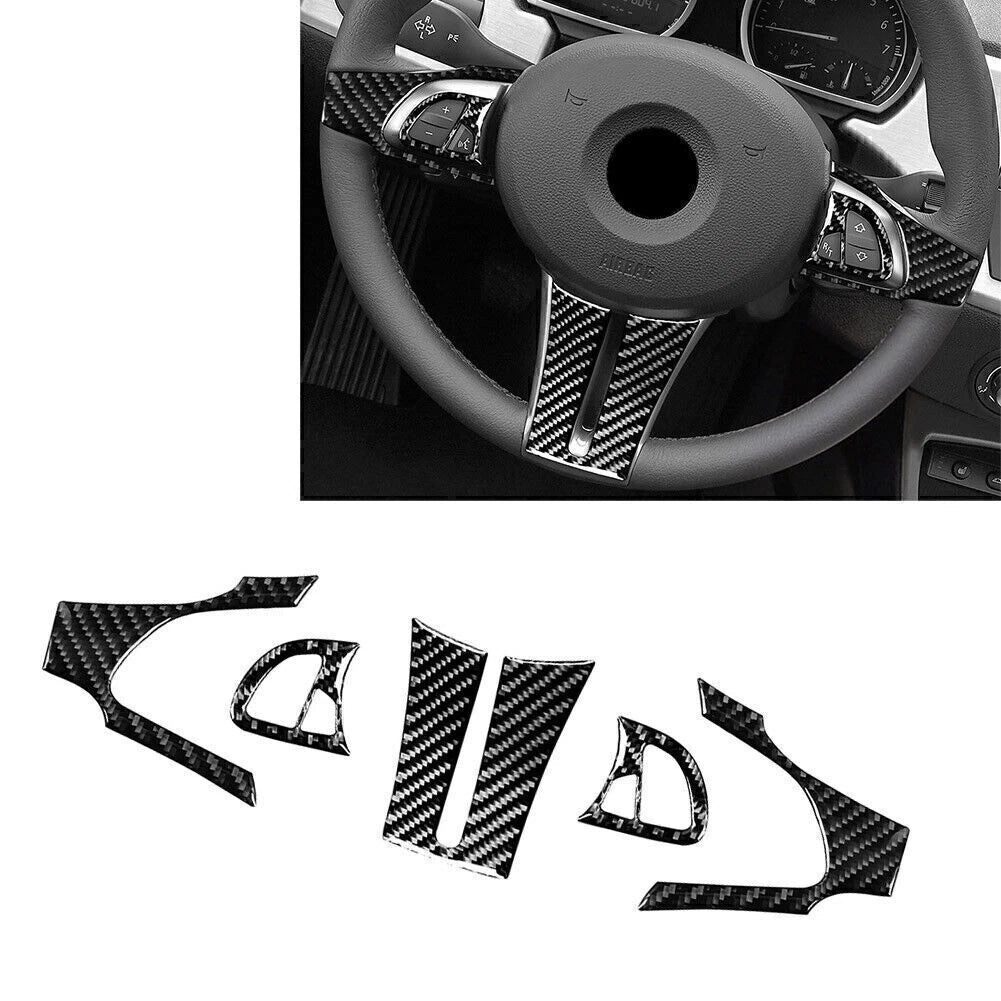 Steering Wheel Cover Trim Black Carbon Fiber for BMW Z4 (2003-2008) 5 Pcs