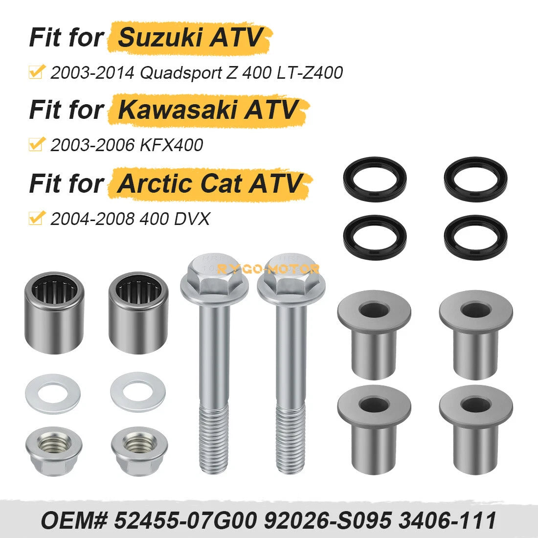 Upper Bushing & Bearing & Nut for Suzuki Quadsport Z400 LT-Z400 Front A-Arm