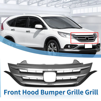 Front Upper Bumper Grille for Honda CR-V (2012-2014) Chrome Silver Tone
