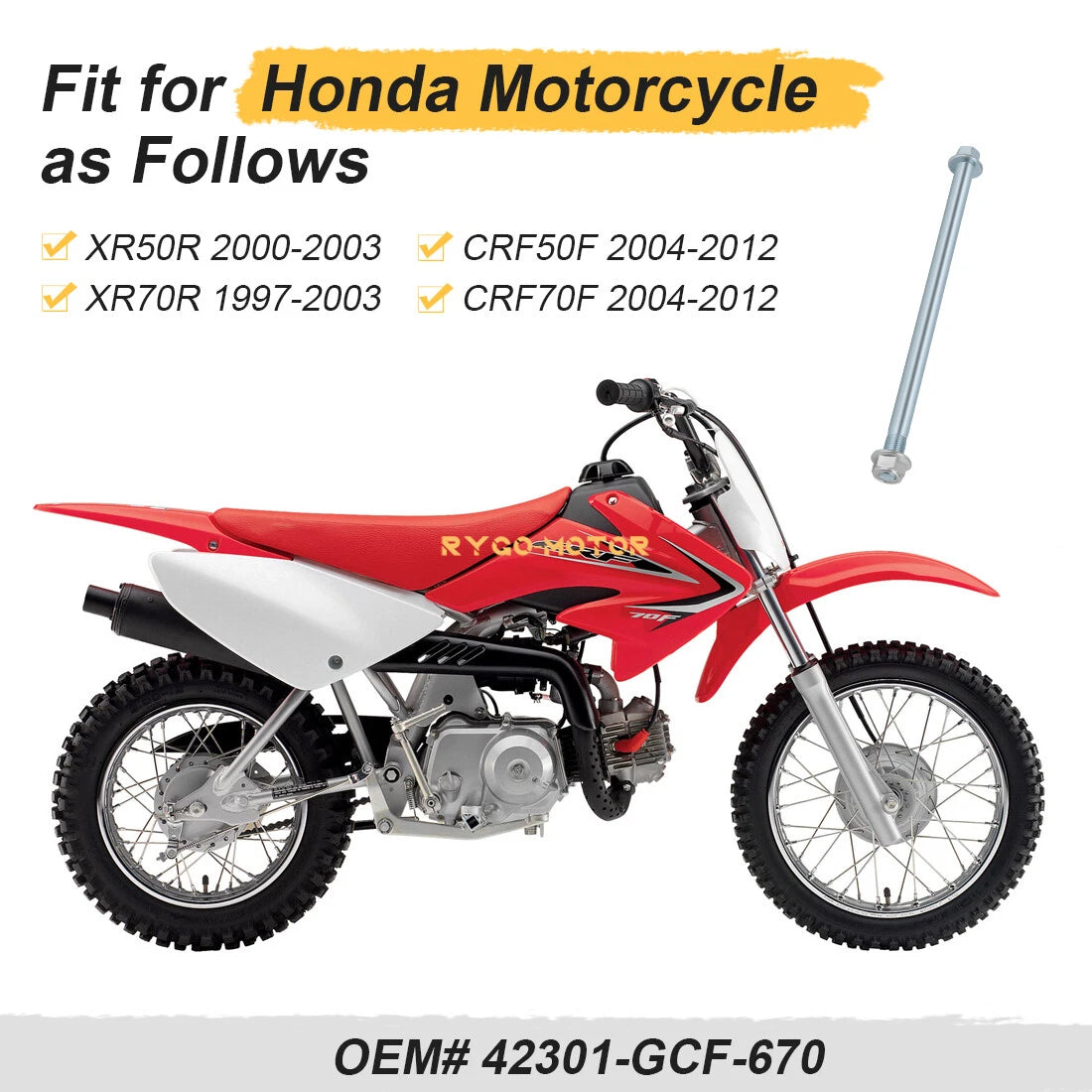 Rear Axle Bolt & Nut for Honda CRF50F CRF70F XR50R XR70R (1997–2012)