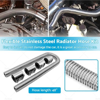 48" Flexible Stainless Steel Radiator Hose Kit for Car Polished