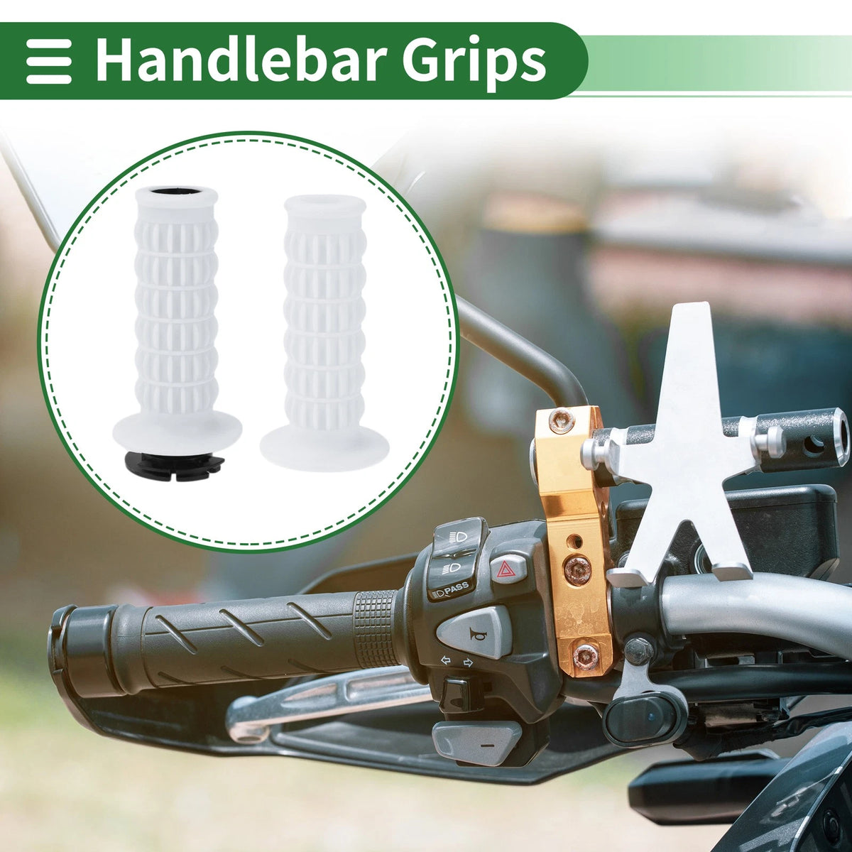 7/8" 22mm Hand Grips Cover Kit End Grips TPU White for Motorcycle