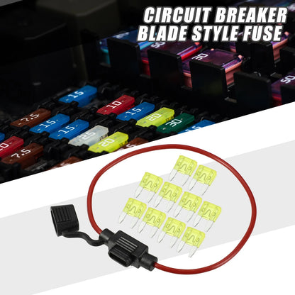 20A Mini Blade Style Fuse Set with 16 AWG Holder for Various Vehicles