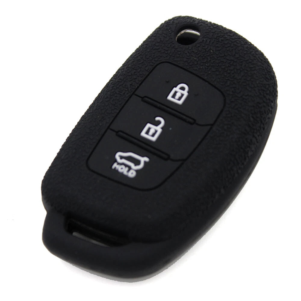 Black 3 Buttons Silicone FOB Key Cover Case fit For Hyundai Sonata Fe