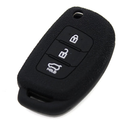 Black 3 Buttons Silicone FOB Key Cover Case fit For Hyundai Sonata Fe