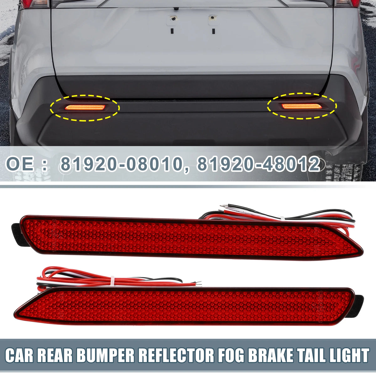 2 x Rear Bumper Reflector LED Brake Tail Lights for Toyota RAV4 (2019-2023)