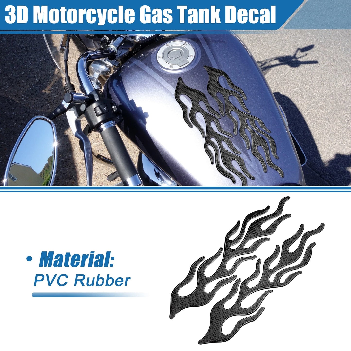 Universal 3D Gas Tank Decal 10.12''x4.80'' Tank Pad Sticker Black for Motorcycle
