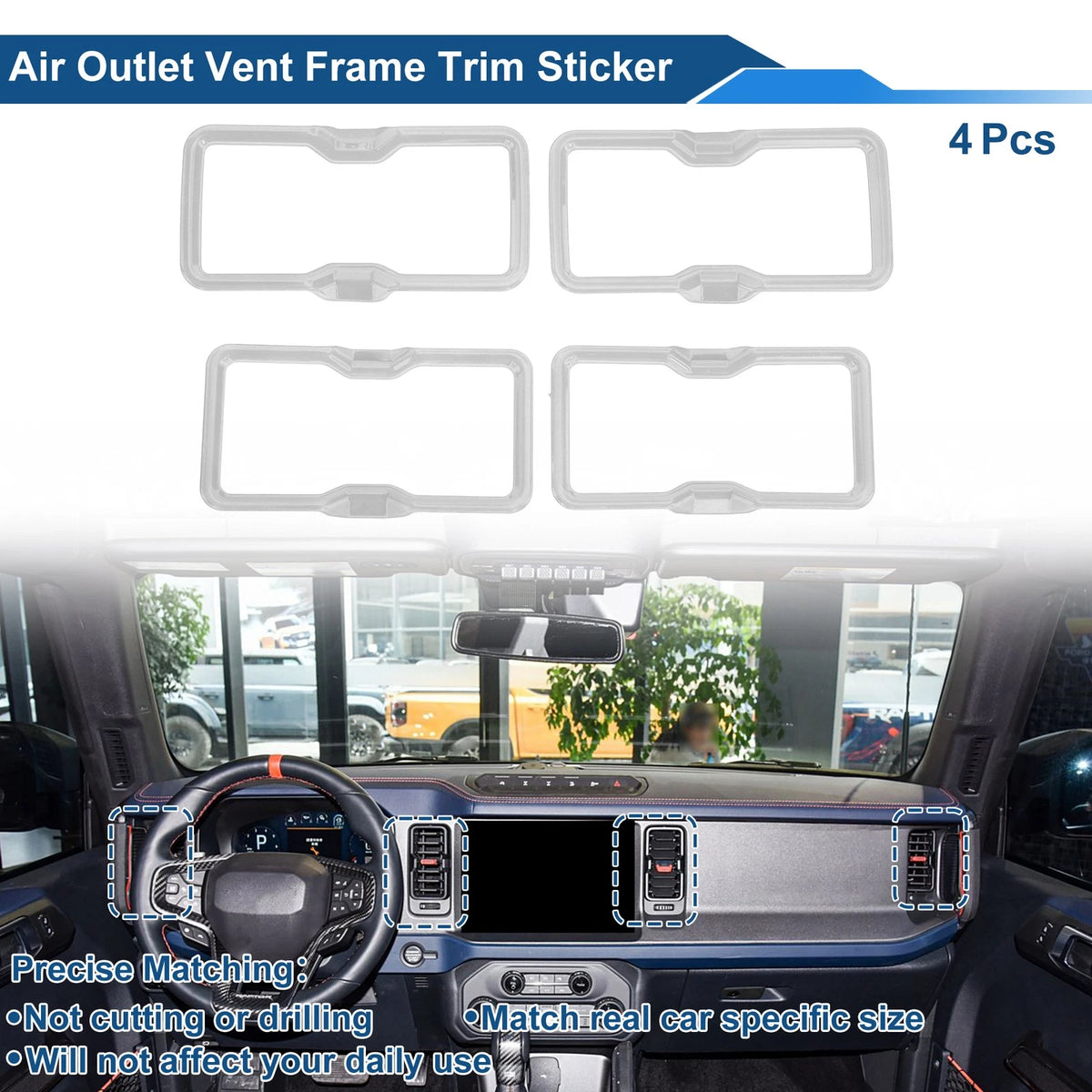 Air Condition Outlet Vent Trim Cover Frame 4 x for Ford Bronco (2021-2024)