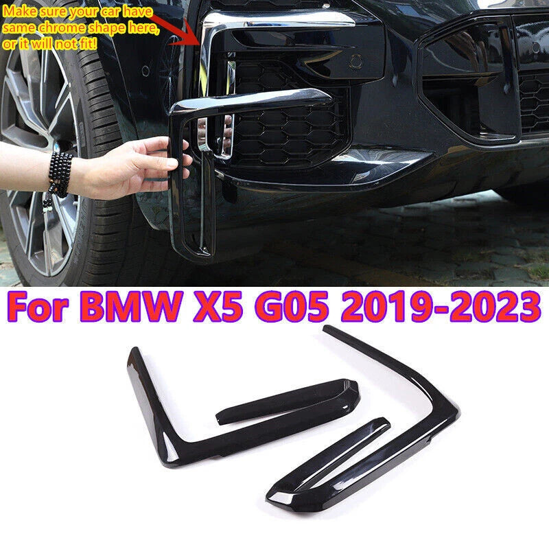 2 x Glossy Black ABS Front Fog Light Lamp Cover Trim for BMW X5 G05 (2019–2023)