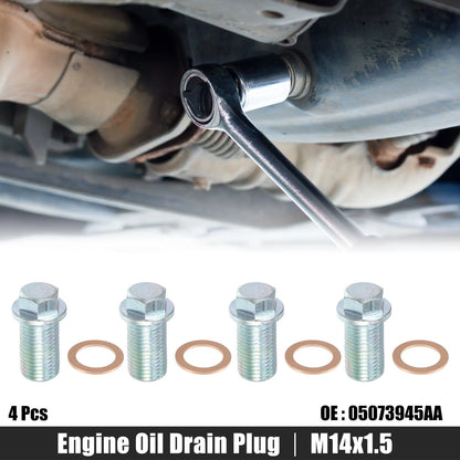 4 x M14x1.5 Engine Oil Drain Plug Screw w/ Seal Ring for Dodge