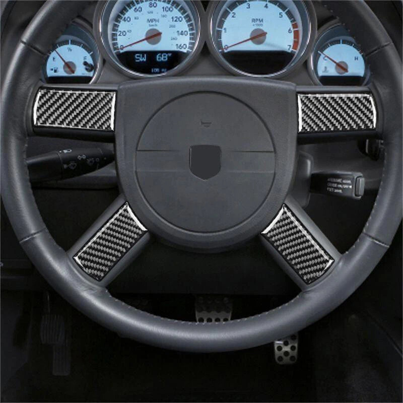 Carbon Fiber Steering Wheel Button Cover Trim for Dodge Challenger (2008-2010)