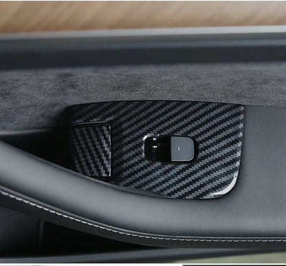 Window Lift Switch Panel Carbon Fiber Cover Trim for Tesla Model Y (2020-2023)