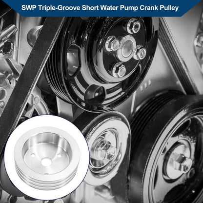 Triple-Groove Short Water Pump Crank Pulley for Chevy SBC Small Block
