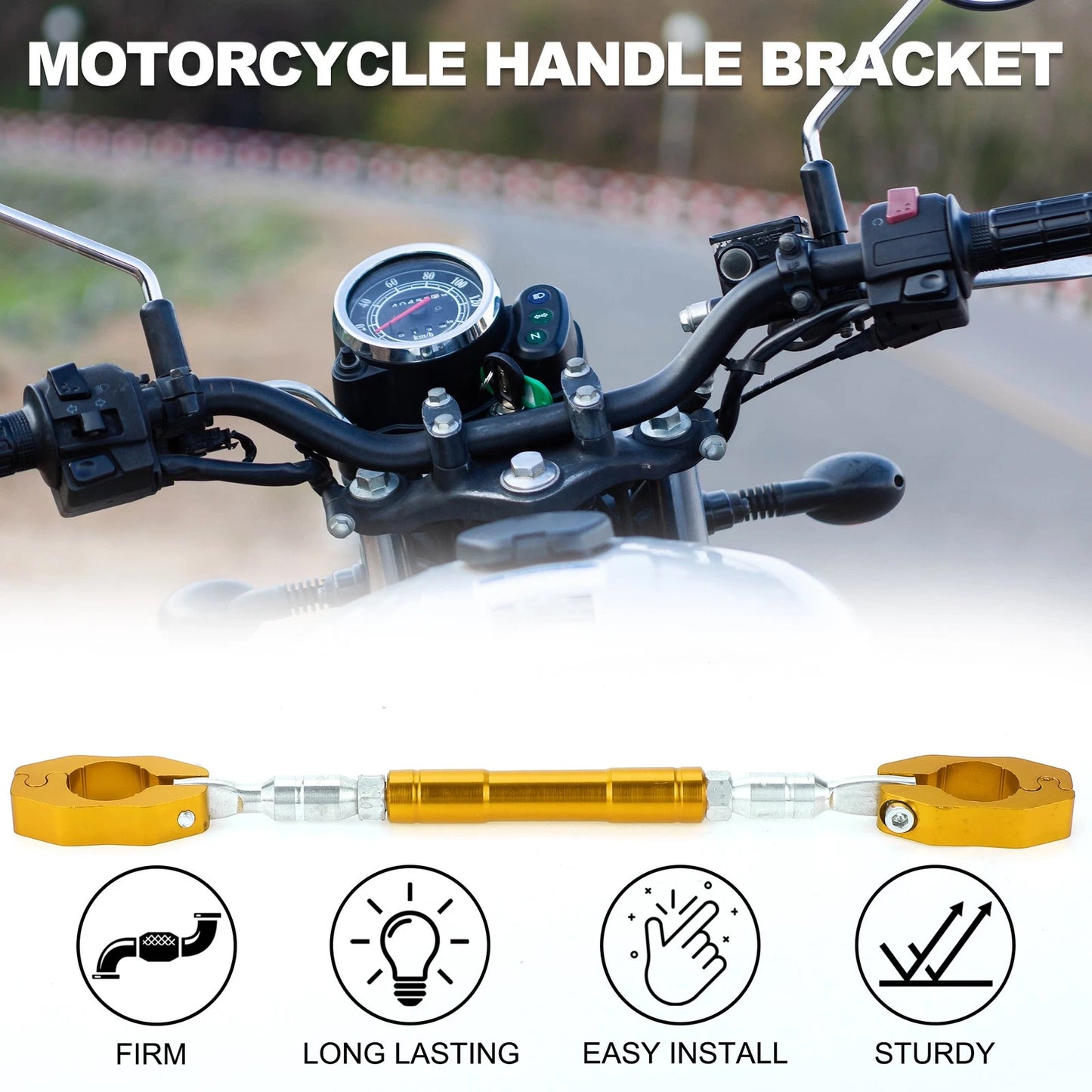 Motorcycle Handle Bracket 1 Set Adjustable Handlebars Gold Tone with Wrench