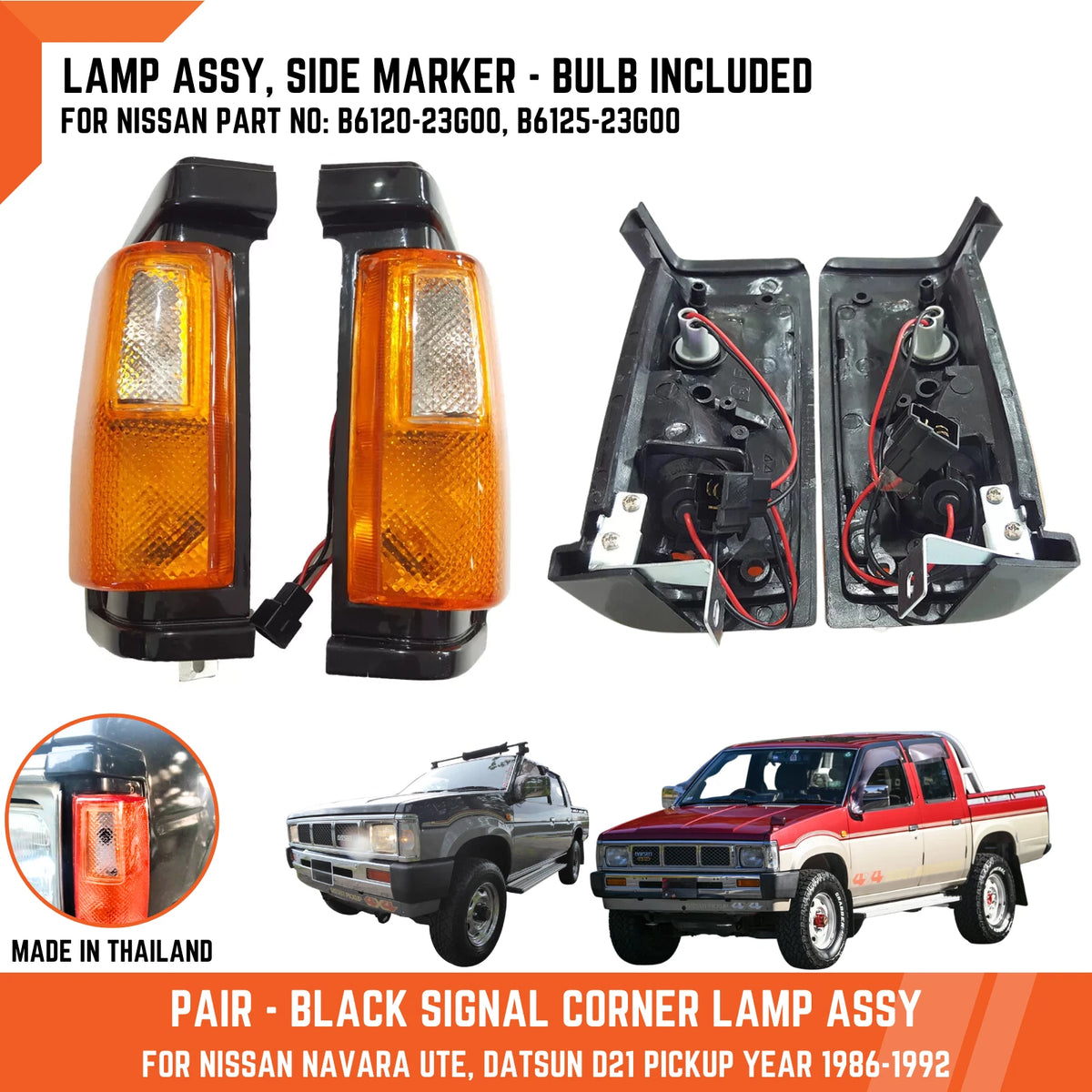 Black Side Corner Turn Signal Light for Nissan Navara D21 (86-92)