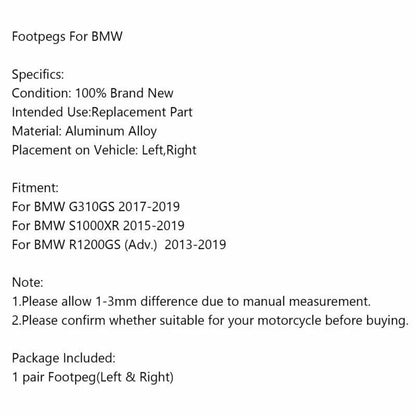 Footrest Footpegs for BMW G310GS, S1000XR, R1200GS/Adv (2013-2019) Black