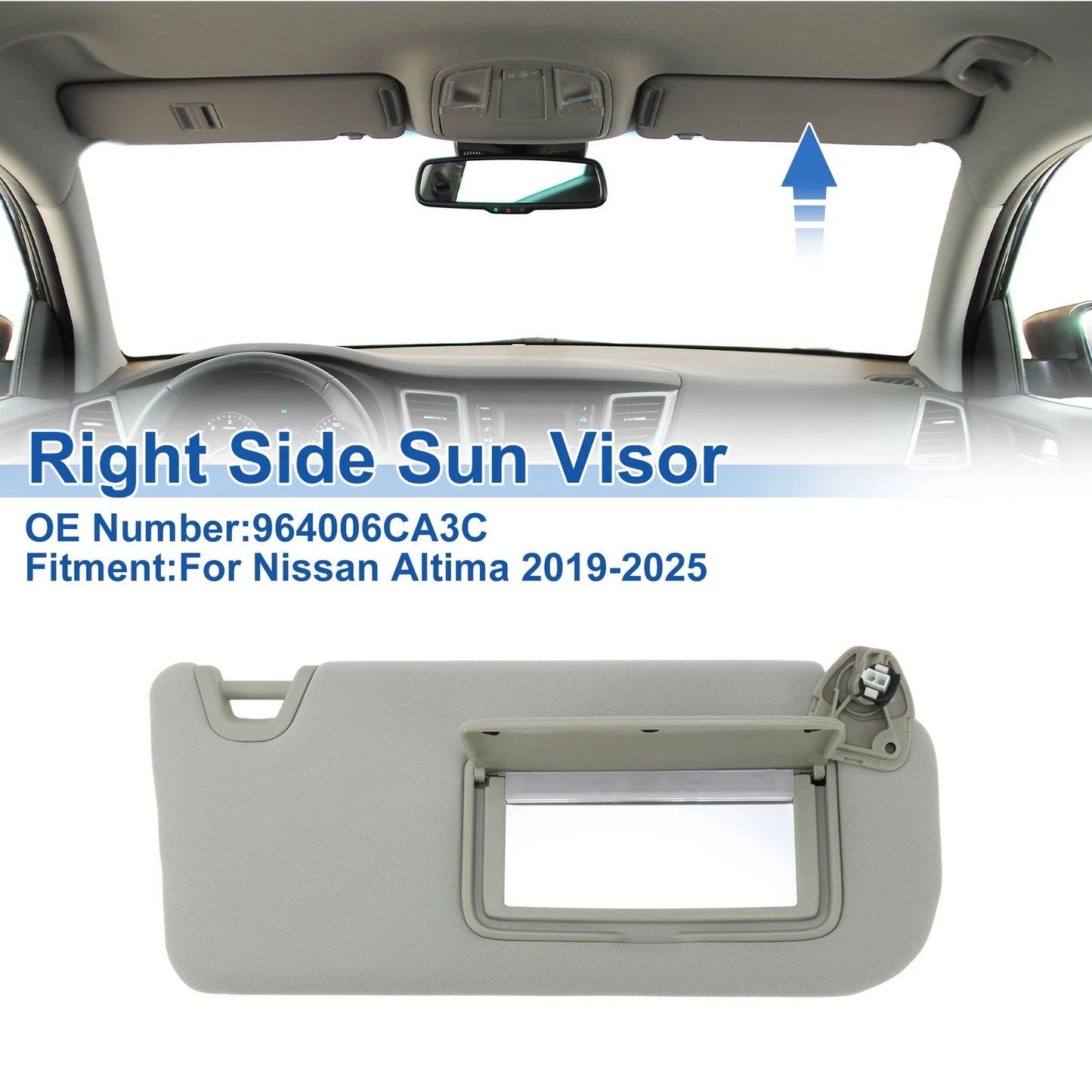 Right Side Sun Visor for Nissan Altima 2019-2025 Grey Replacement