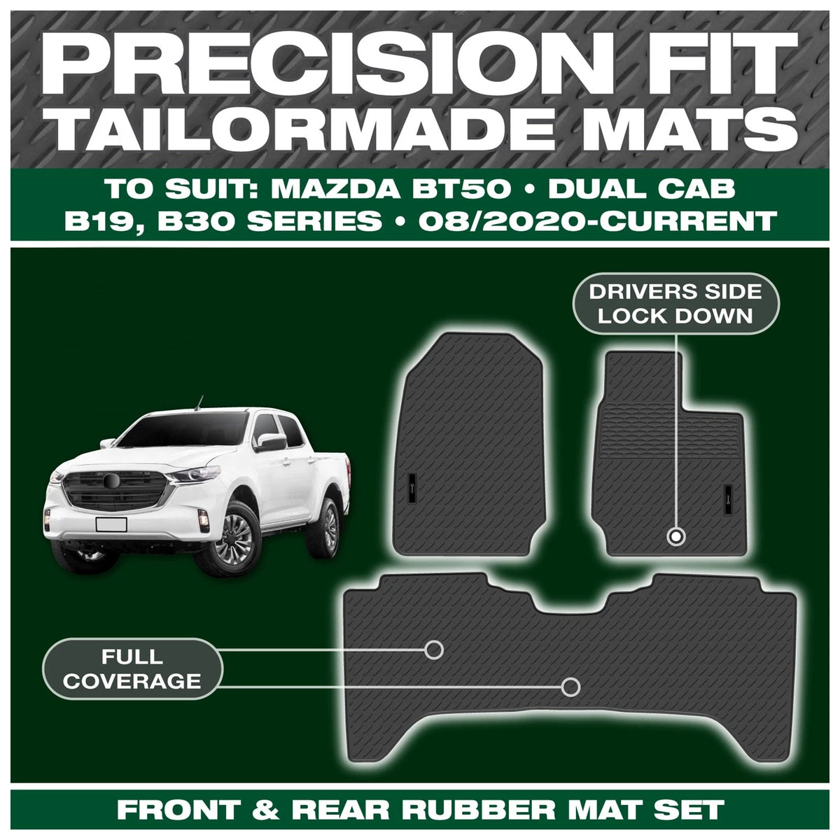 Front & Rear Floor Mats Rubber Black for Mazda BT-50 B19 B30 Dual Cab