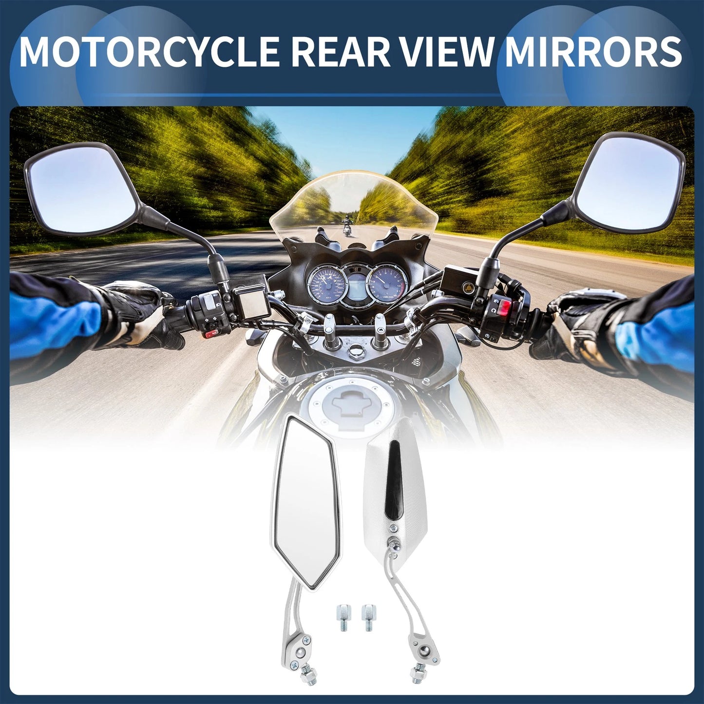 M8/M10 Handlebar Rear View Mirrors White Aluminum 1 Set for Motorcycle