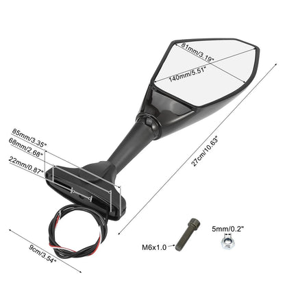 Pair Universal Motorcycle Side Mirror LED Turn Signal Black for Make Model