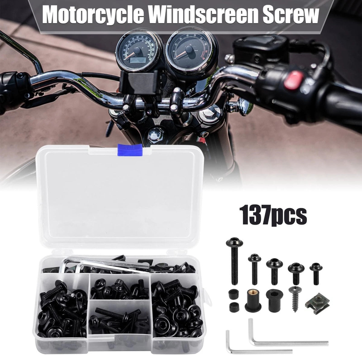 Bolts & Screws 137pcs Black Motorcycle Fairing Fasteners Mounting Washers Nuts for Motorcycle