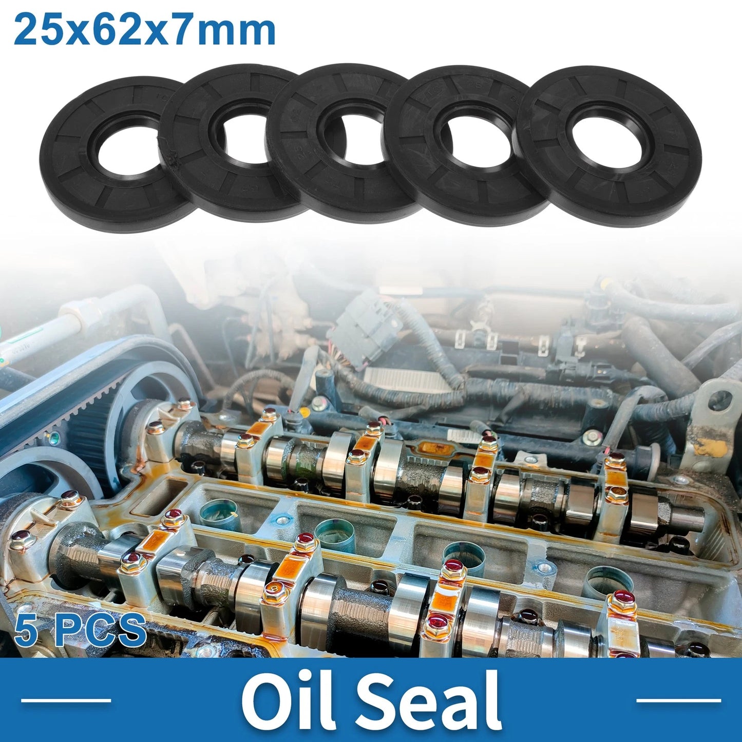 Oil Seal / 25x62x7mm / Seal Ring Shaft Nitrile Rubber Black 5 Pcs for MakeModel