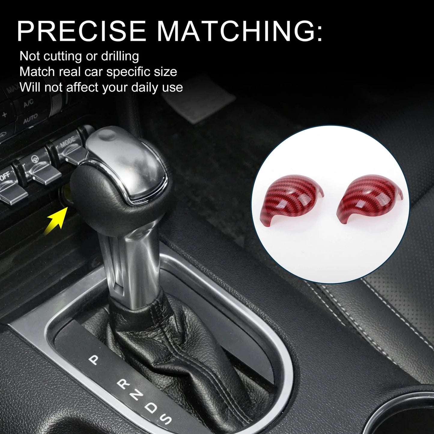 Gear Shift Knob Cover for Ford Mustang 2015-2023 Carbon Fiber Red 1 Set