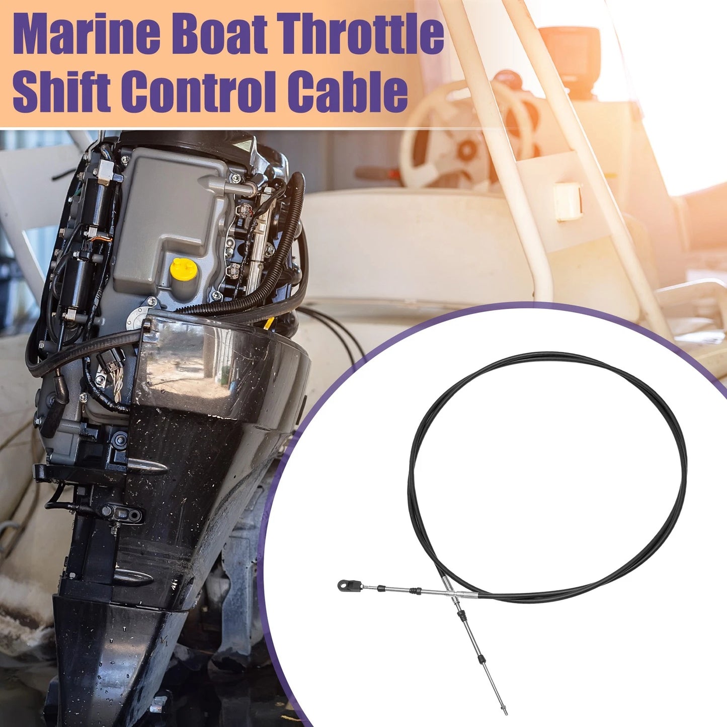 Throttle Control Cable 10FT Black with Fastening Head for Marine Boat