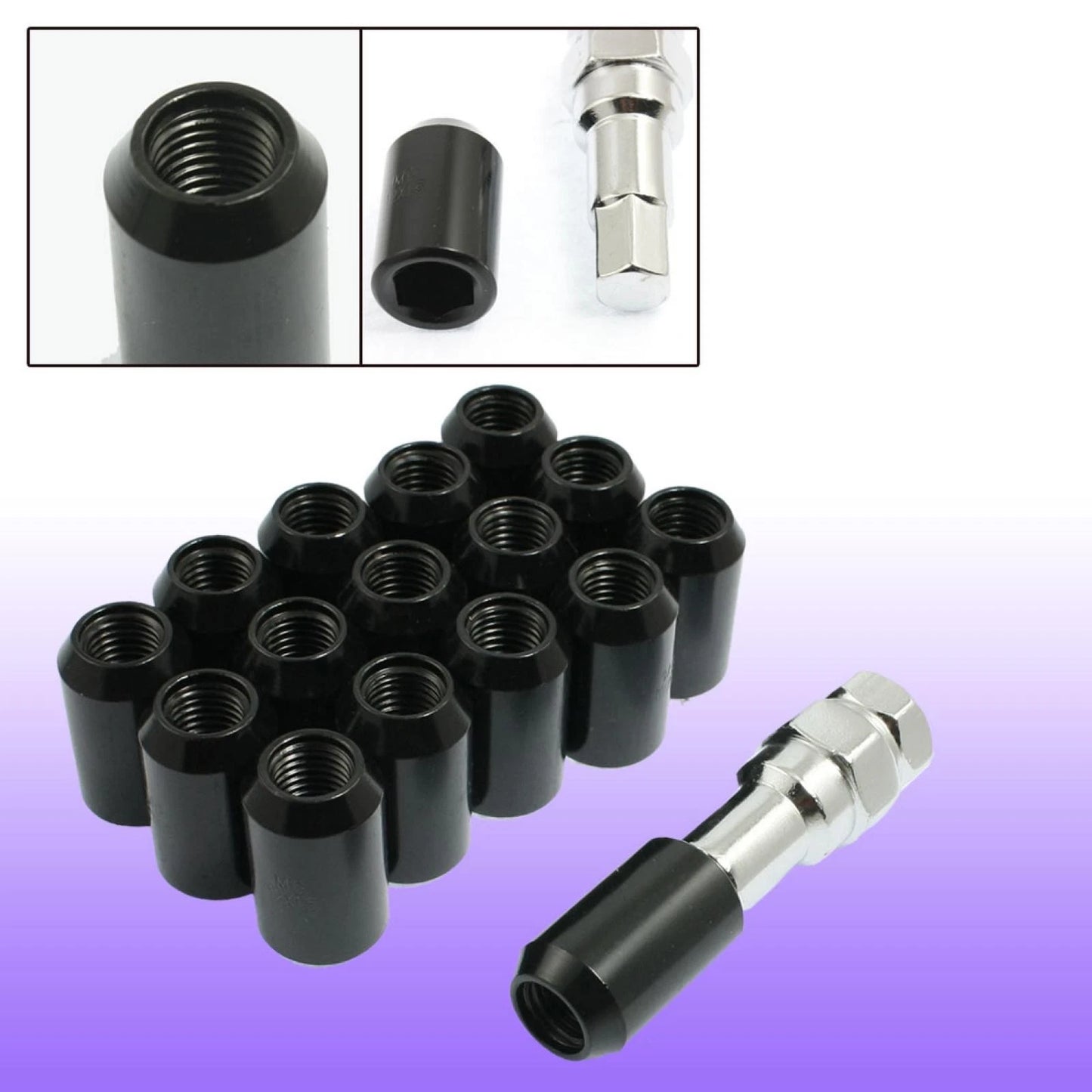 16 Pcs 12x1.5mm Black Hex Security Lock Wheel Lug Nuts for Honda