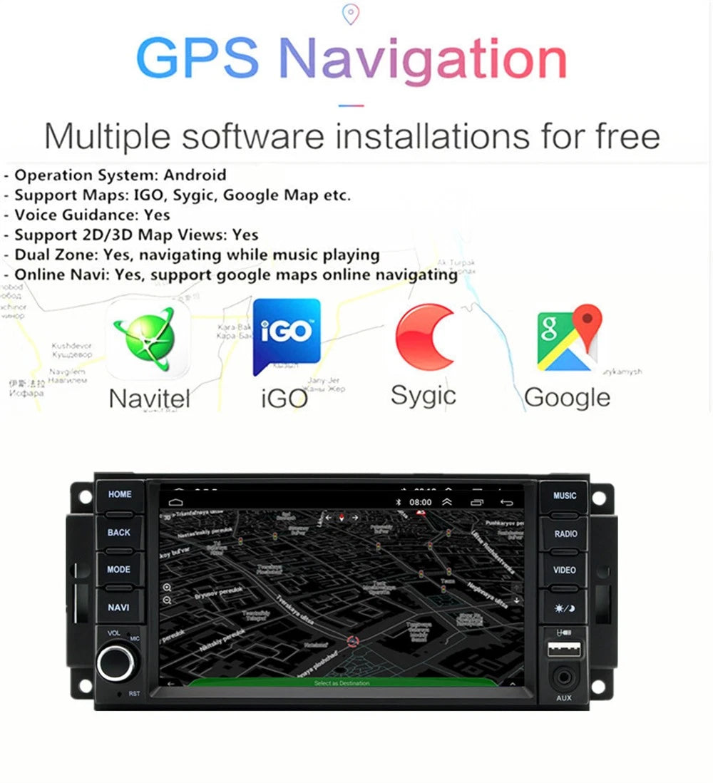 7'' Car Stereo GPS Radio for Jeep Wrangler, Chrysler 300C, Dodge Charger (2007-2023)