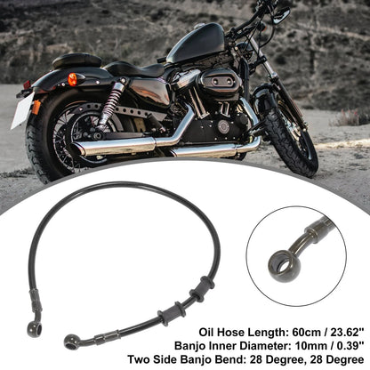 Brake Clutch Oil Hose / 60cm 23.62" Banjo Bend 28° Black for Motorcycle ATV