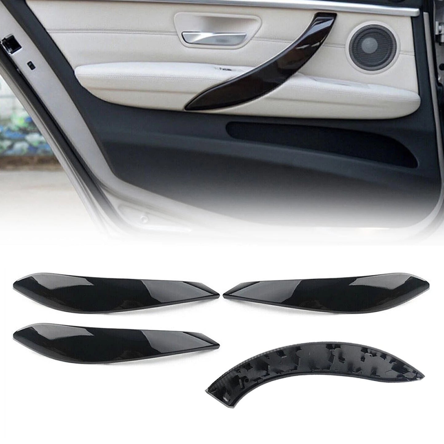 4 x Black Inner Door Handle Covers for BMW 3/4 Series (2013-2018)