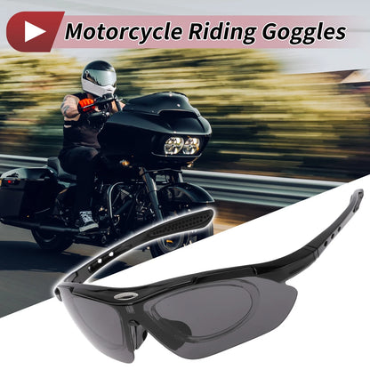 Set Motorcycle Riding Goggles Dark Gray Lens Black Frame PC Cycling Sunglasses
