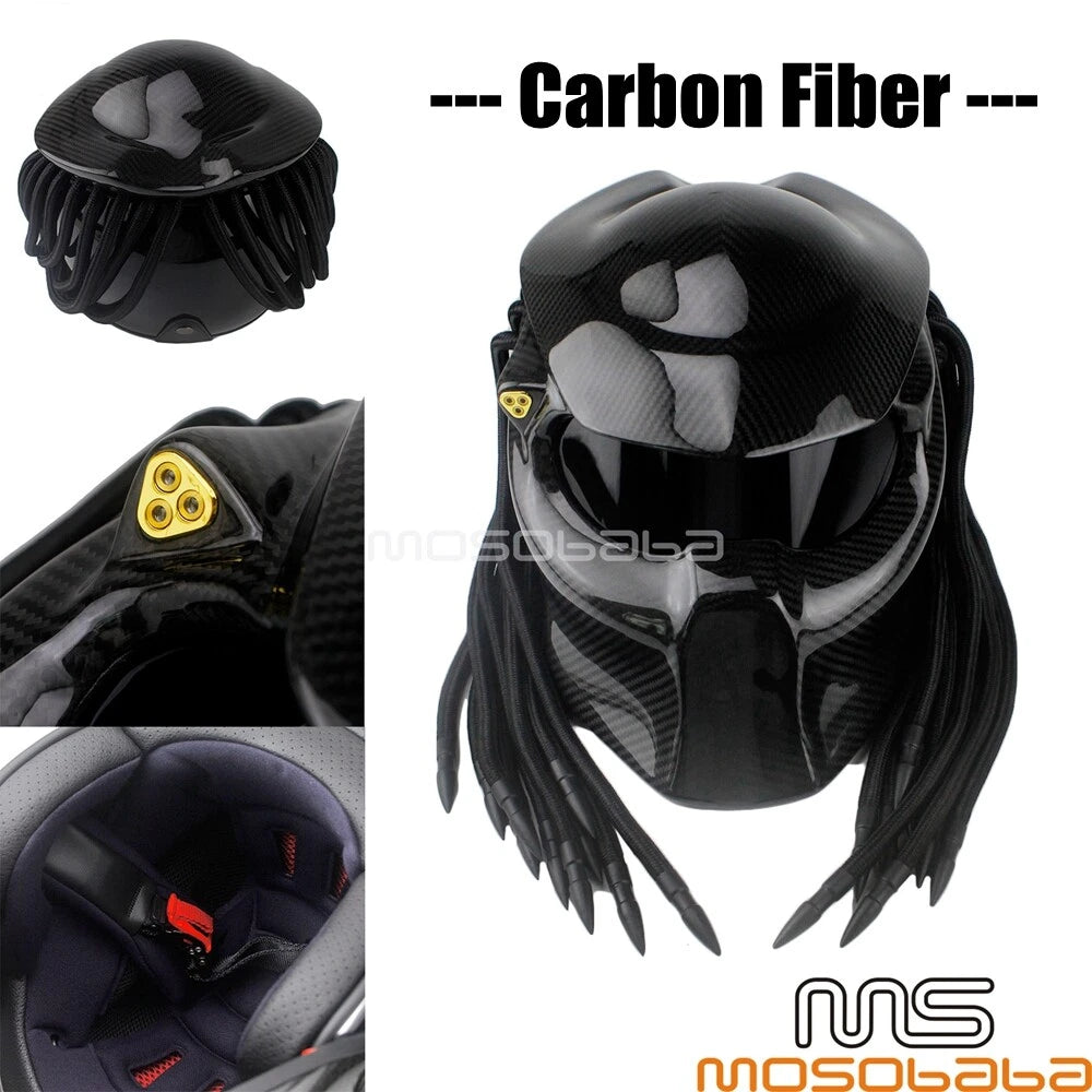 Carbon Fiber Full Face Motorcycle Helmet for Predator DOT Approved - M
