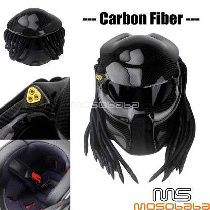 Carbon Fiber Full Face Motorcycle Helmet for Predator DOT Approved - M
