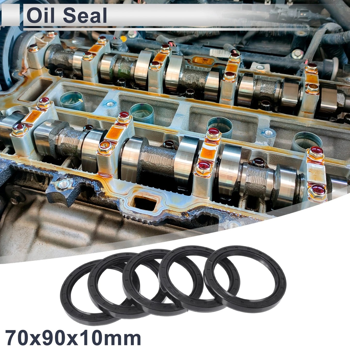 Oil Seal 70x90x10mm NBR Rubber Black Rotary Shaft Seal 5 Pcs