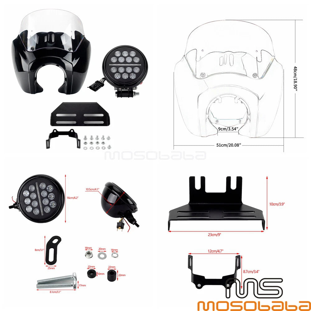 5.75'' LED Headlight & Front Fairing & Windshield for Harley Softail Low Rider