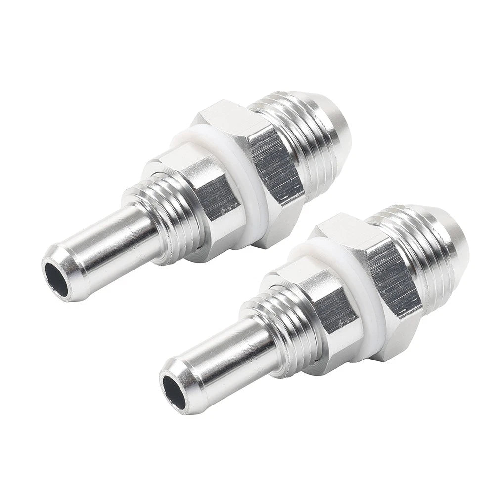 8AN Male Flare Bulkhead to 3/8" Hose Barb Fuel Tank Fittings (Universal) 2 Pcs