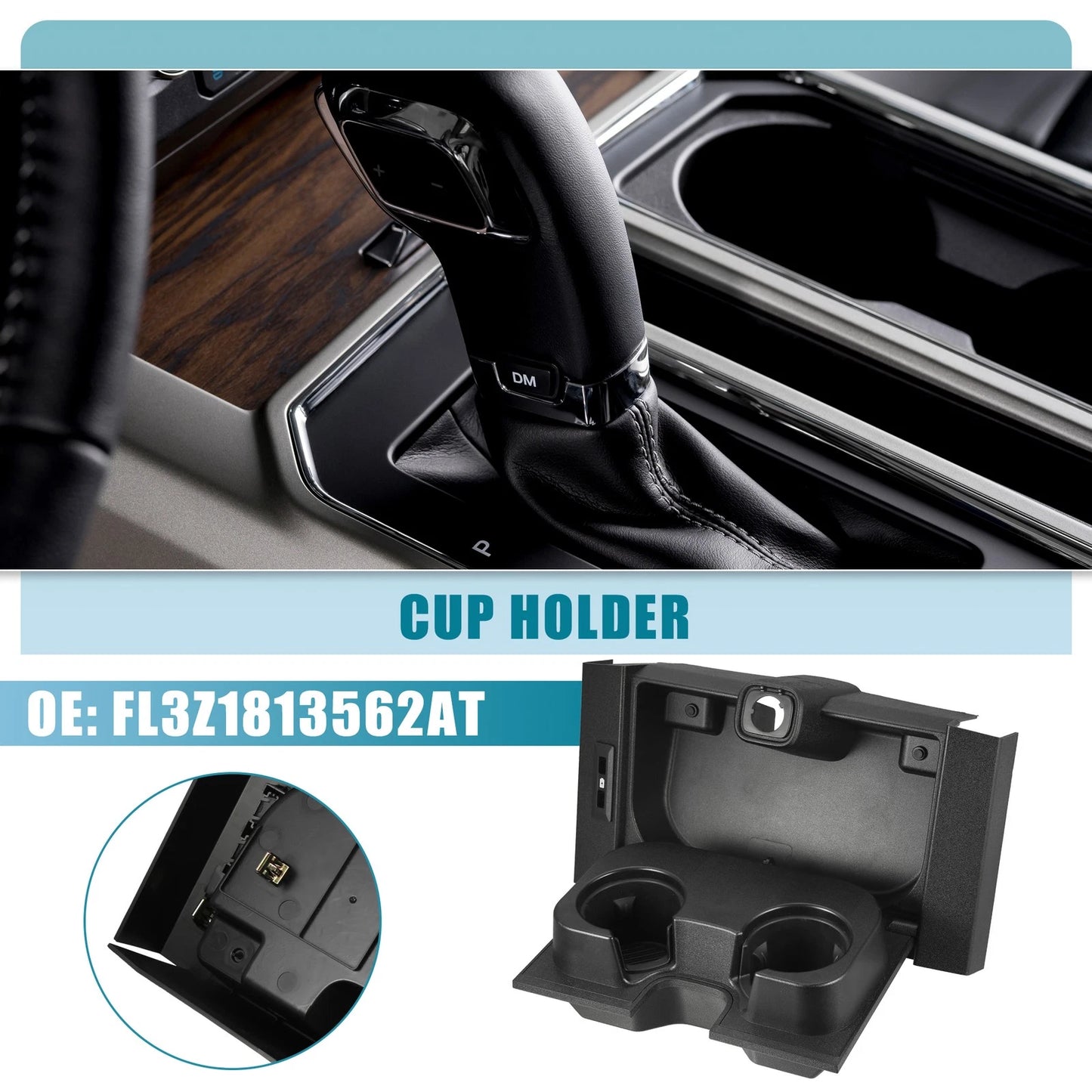 Cup Holder Insert for Ford F-150 2015-2017 - Black Drink Holder 2 x