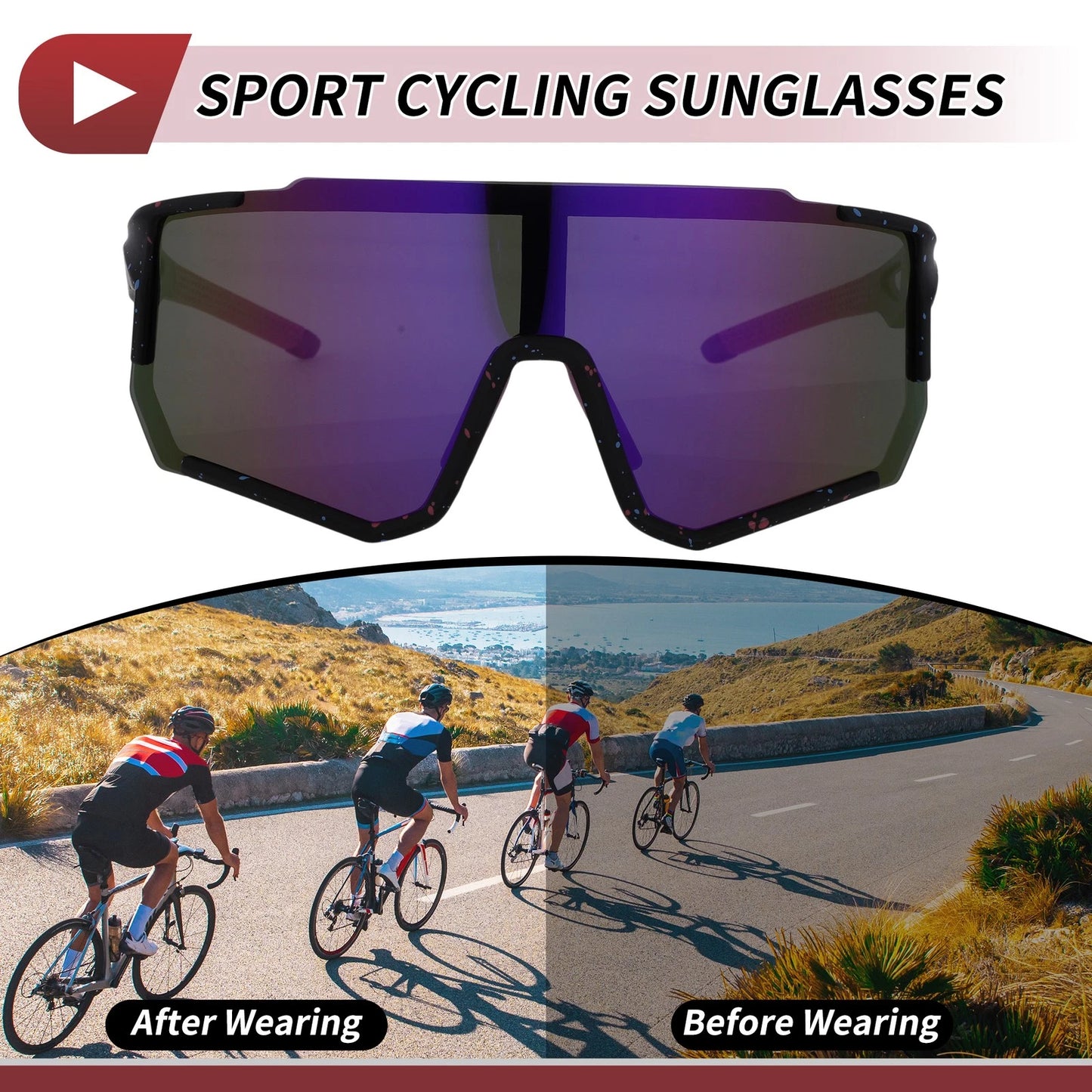 1 x Motorcycle Riding Goggles Purple Black with Blue Dots Tri-Acetyl Cellulos