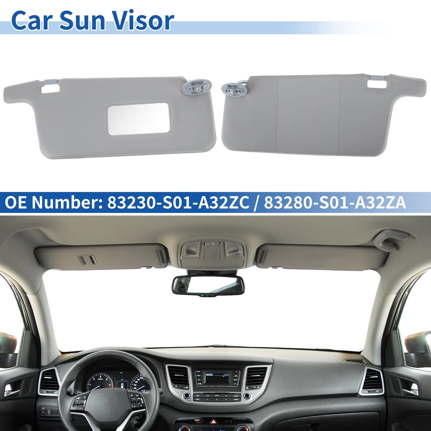Gray Left & Right Side Sun Visors for Honda Civic (1996-2000)